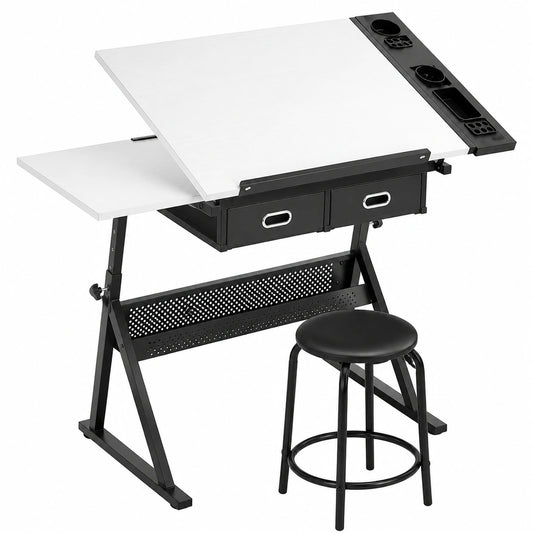 table-a-dessin-reglable-avec-tabouret-et-tiroirs-plateau-inclinable-0-a-60-ideale-pour-architectes-et-peintres-bnksne8114kh
